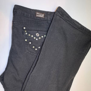 Earl Jean Black Denim Jeans 16 Studded Rhinestone Embroidery Stretch High Rise